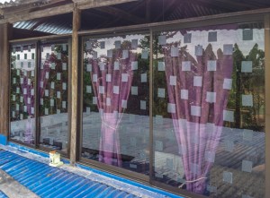 Thick ABC Translucent Window Tape to prevent bird strikes. Photo by Roni Chernin.