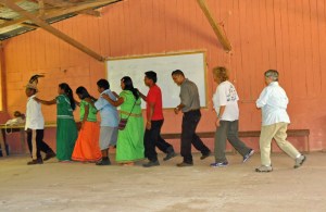 Henry, Lydia and Jean hurry to join the dance (photo by Julie Girard).
